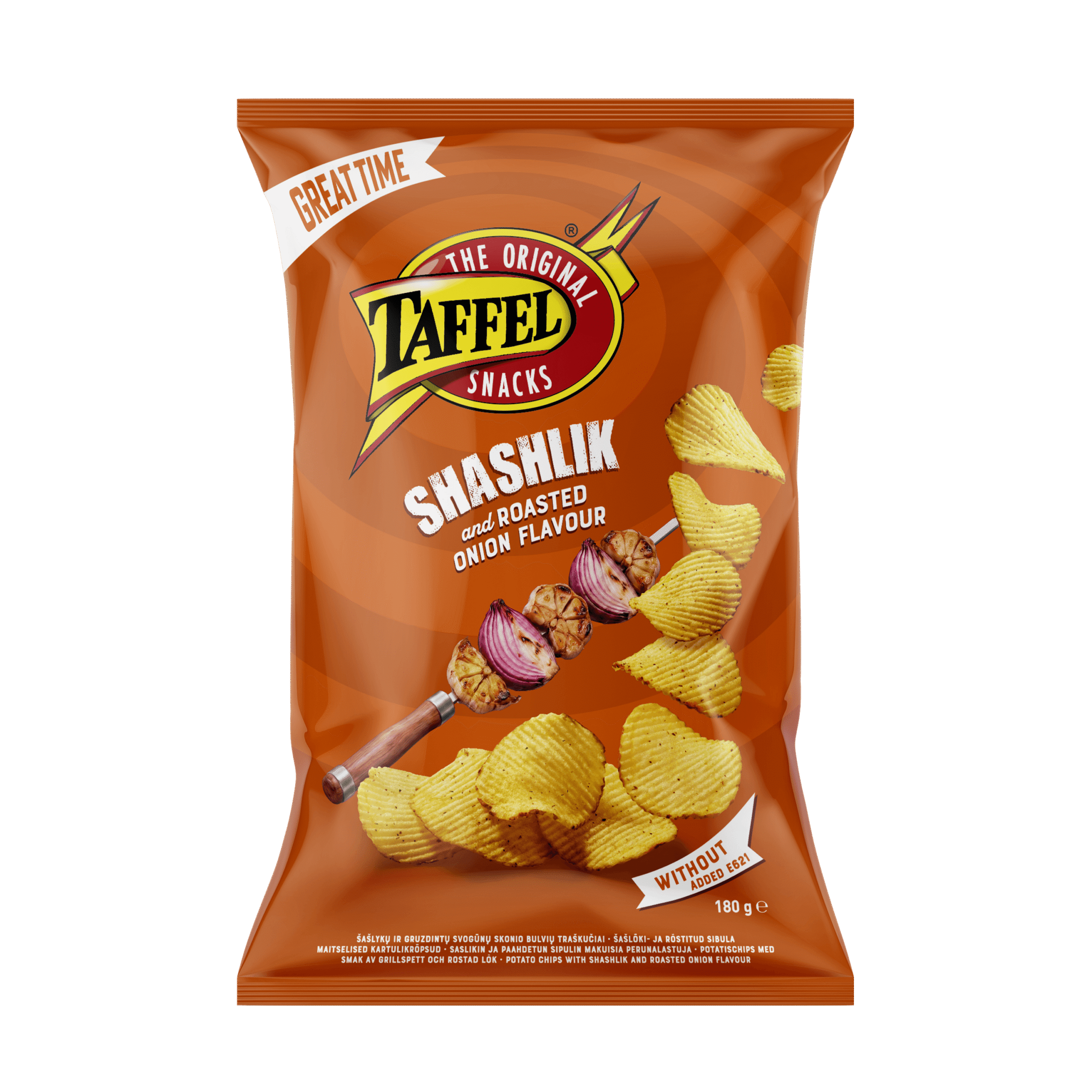 Taffel potato chips with shashlik and roasted onion flavour 180g