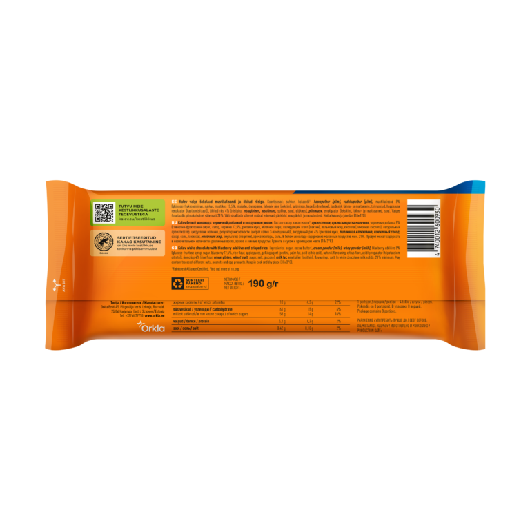 Kalev white chocolate with blueberry and rice crisp 190g - Image 3
