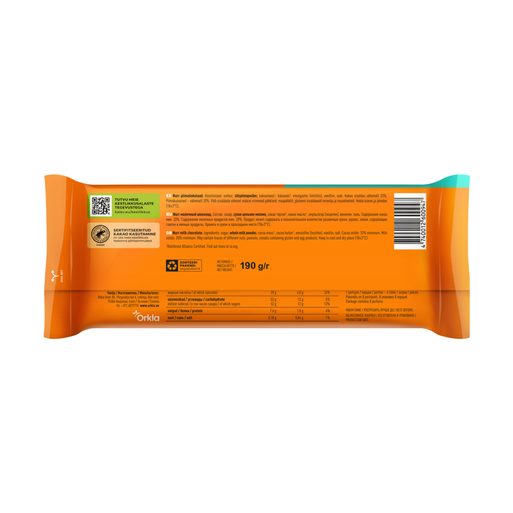 Nurr Robi Kalev Nurr milk chocolate 190g - Orkla pood