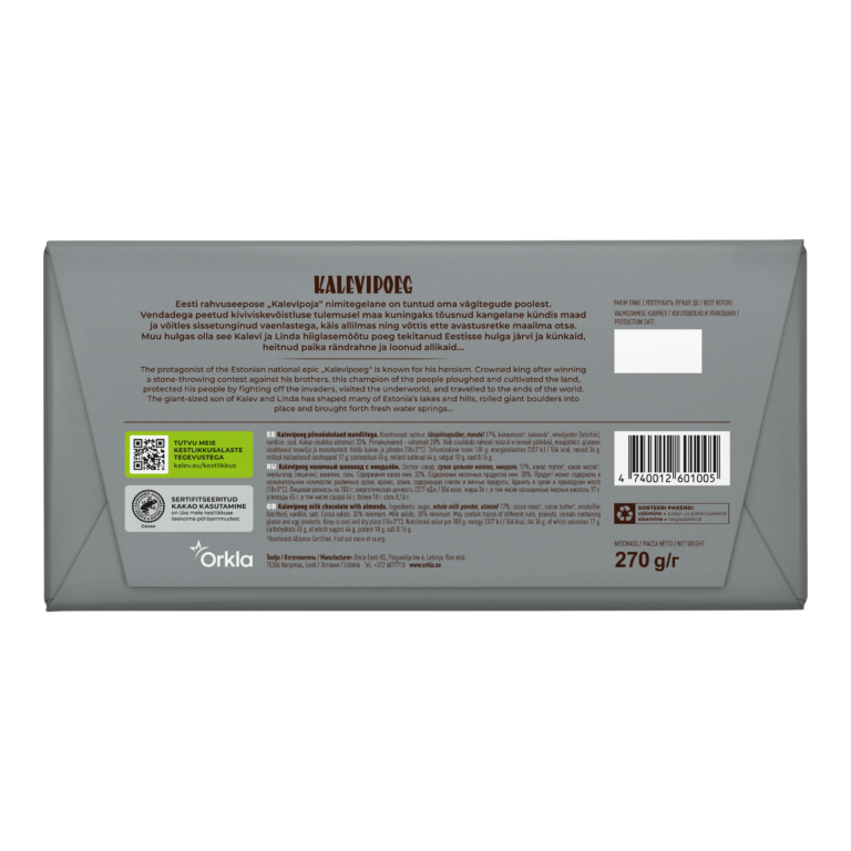 Kalev Kalevipoeg milk chocolate with crushed almonds 270g - Image 2