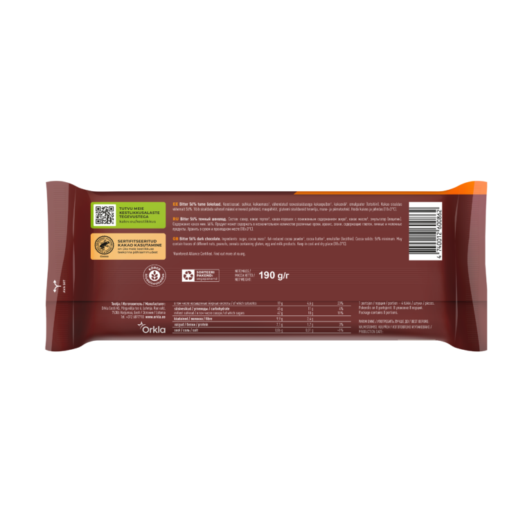 Kalev Bitter 56% moderately dark chocolate 190g - Image 3